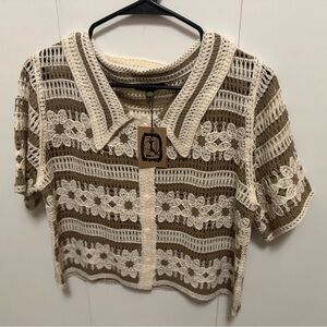Boutique, Knitted Brown and Cream Top, Size M